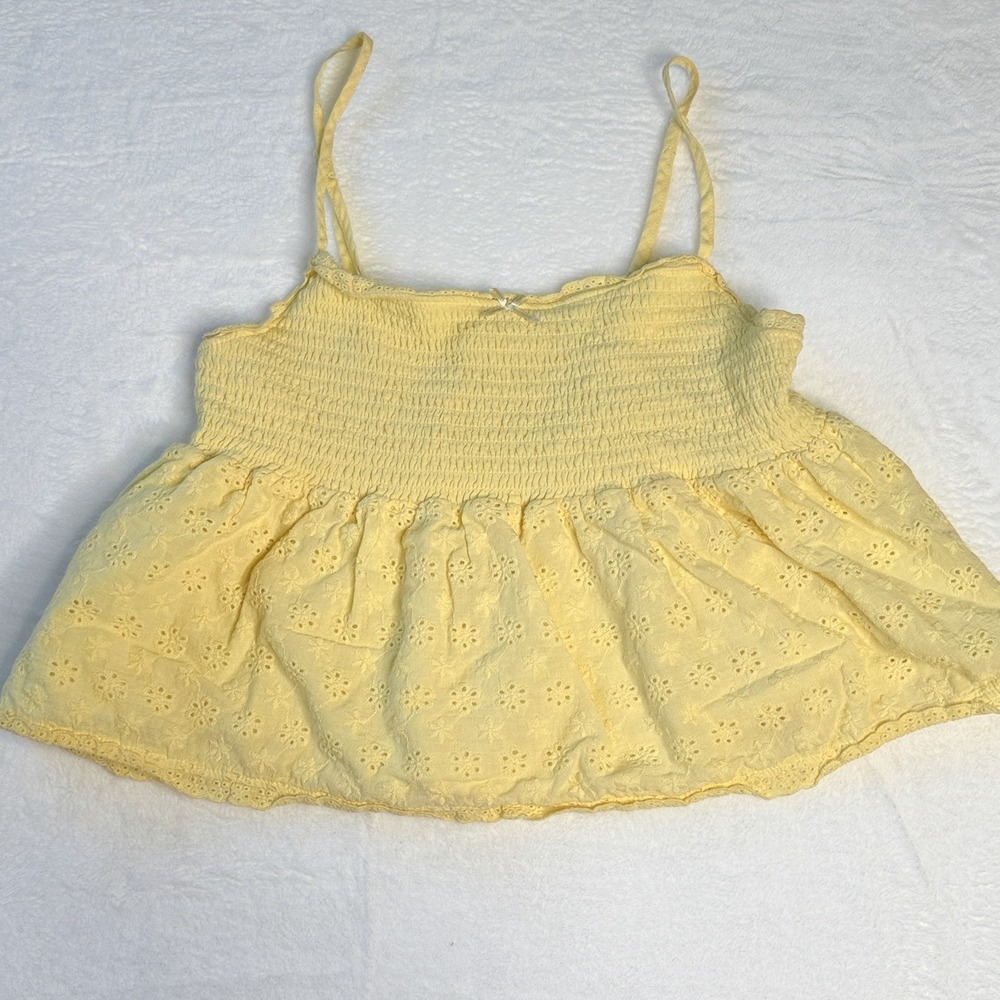 L.A. Hearts Butter Yellow Eyelet Smocked Crop Top S Coquette Summer Cottagecore